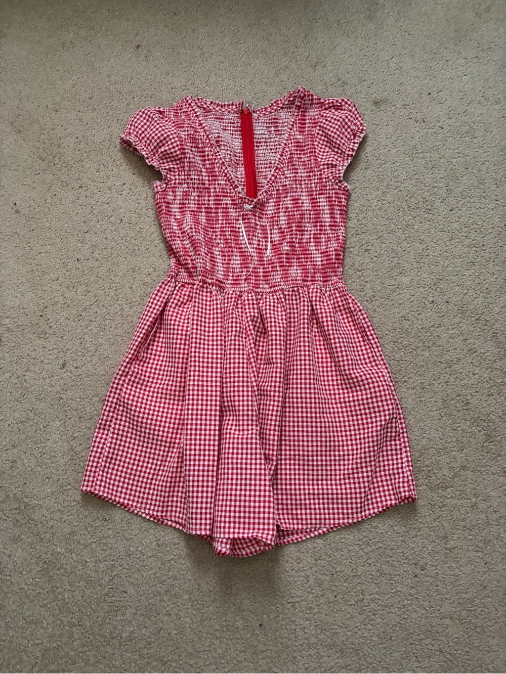 Red Gingham Smocked Romper